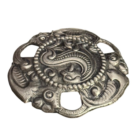 Vintage Viking Dragon Brooch Pewter Tone Norse Mythology Pin 1970s - Picture 8 of 9